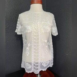 Merona White Lace Blouse with Floral Print